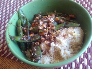 Sugar Snap Peas with Cous Cous and Cajun Butter